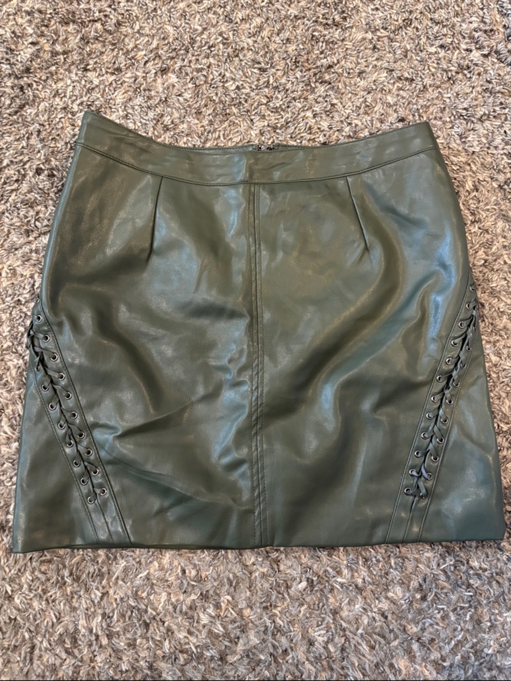 Faux Leather Olive Green Lace-Up Mini Skirt